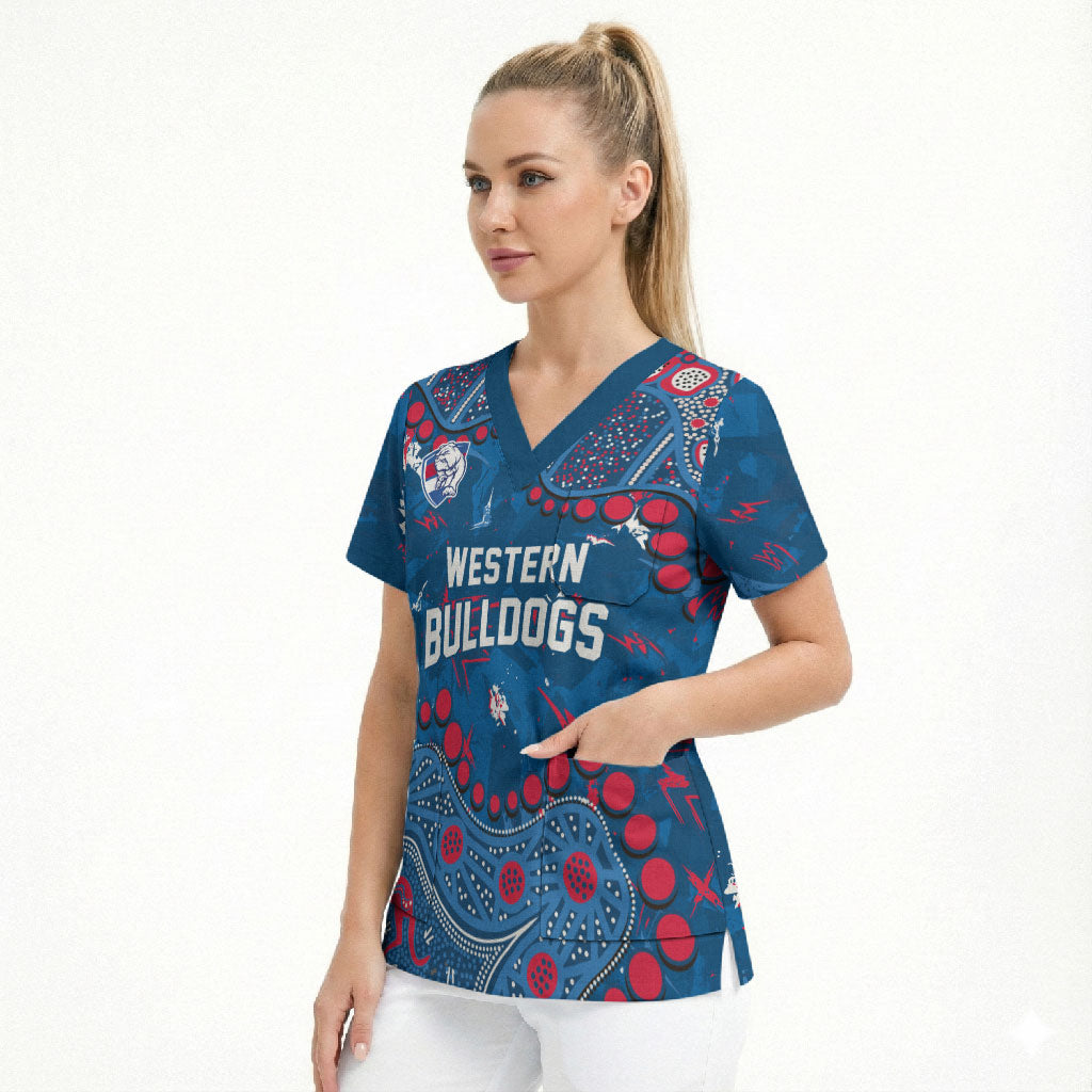 Personalized Western Bulldogs Scrub Top Aboriginal Pattern with Graffiti Style