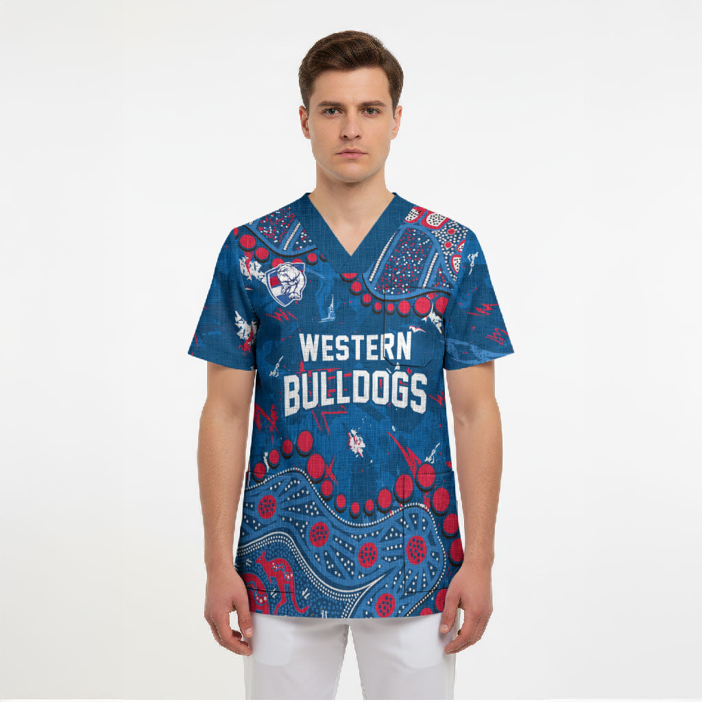 Personalized Western Bulldogs Scrub Top Aboriginal Pattern with Graffiti Style