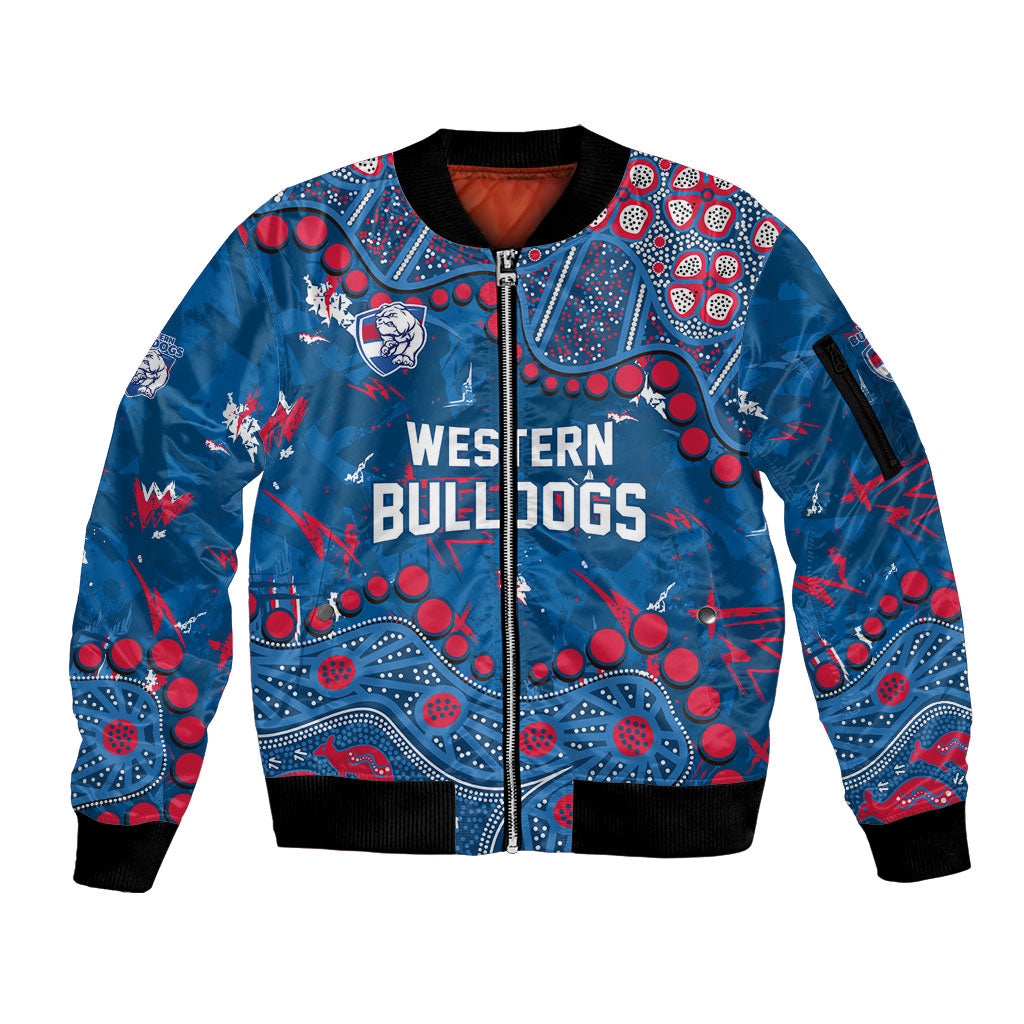 Personalized Western Bulldogs Sleeve Zip Bomber Jacket Aboriginal Pattern with Graffiti Style