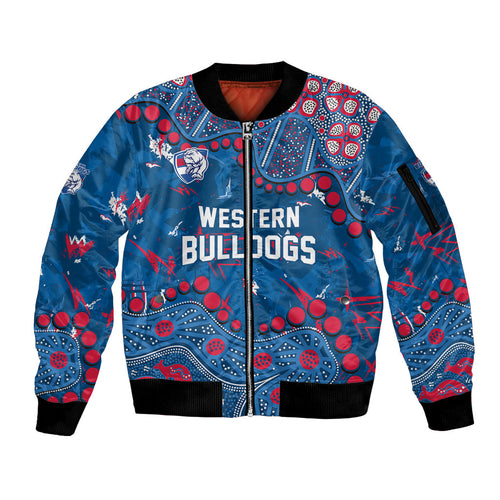 Personalized Western Bulldogs Sleeve Zip Bomber Jacket Aboriginal Pattern with Graffiti Style