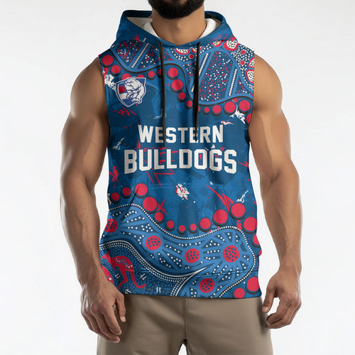Personalized Western Bulldogs Sleeveless Hoodie Aboriginal Pattern with Graffiti Style