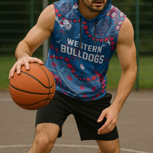 Personalized Western Bulldogs Sleeveless Hoodie Aboriginal Pattern with Graffiti Style