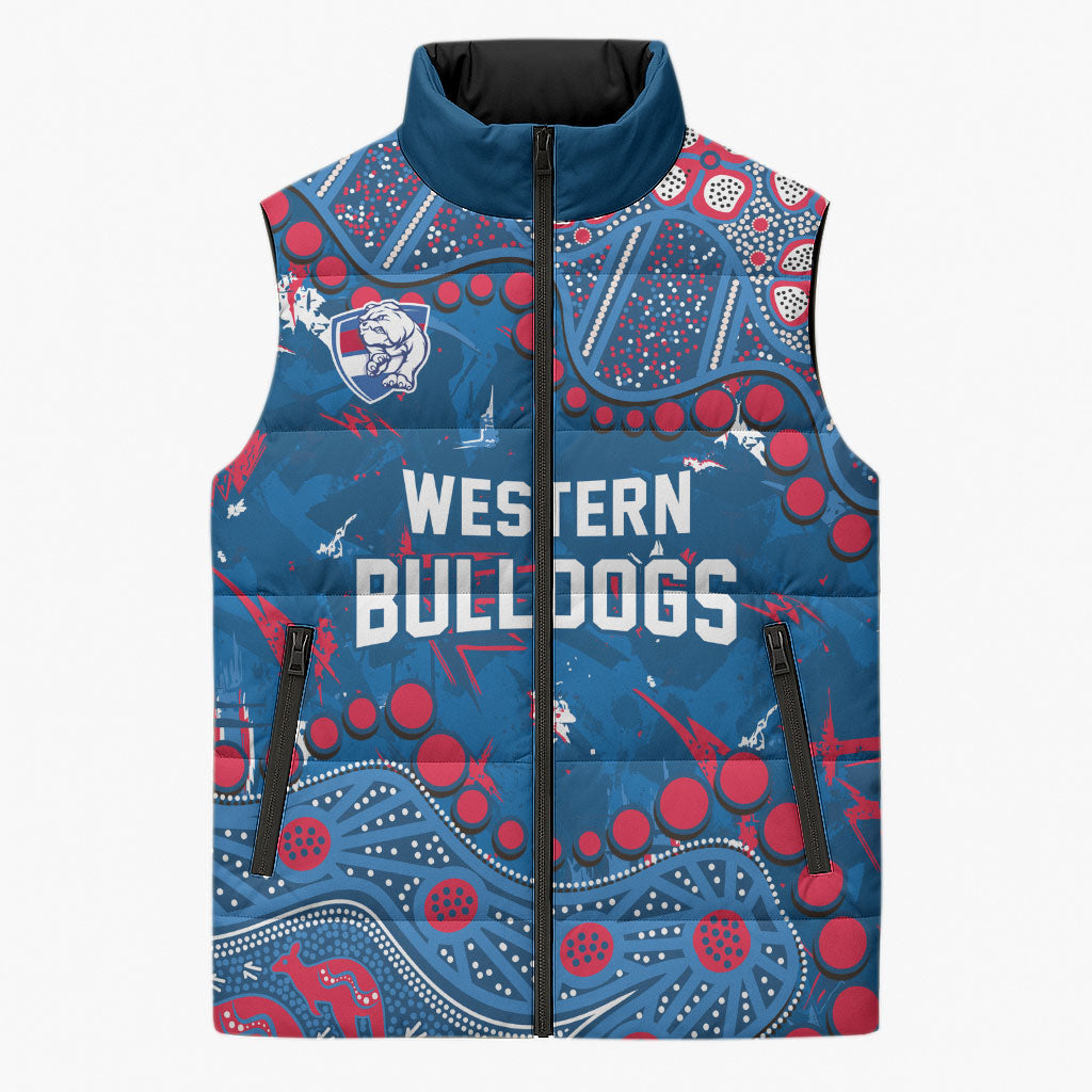Personalized Western Bulldogs Sleeveless Puffer Jacket Aboriginal Pattern with Graffiti Style