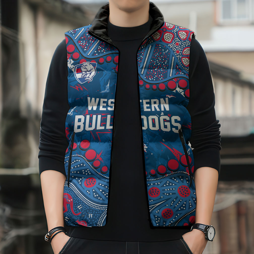 Personalized Western Bulldogs Sleeveless Puffer Jacket Aboriginal Pattern with Graffiti Style