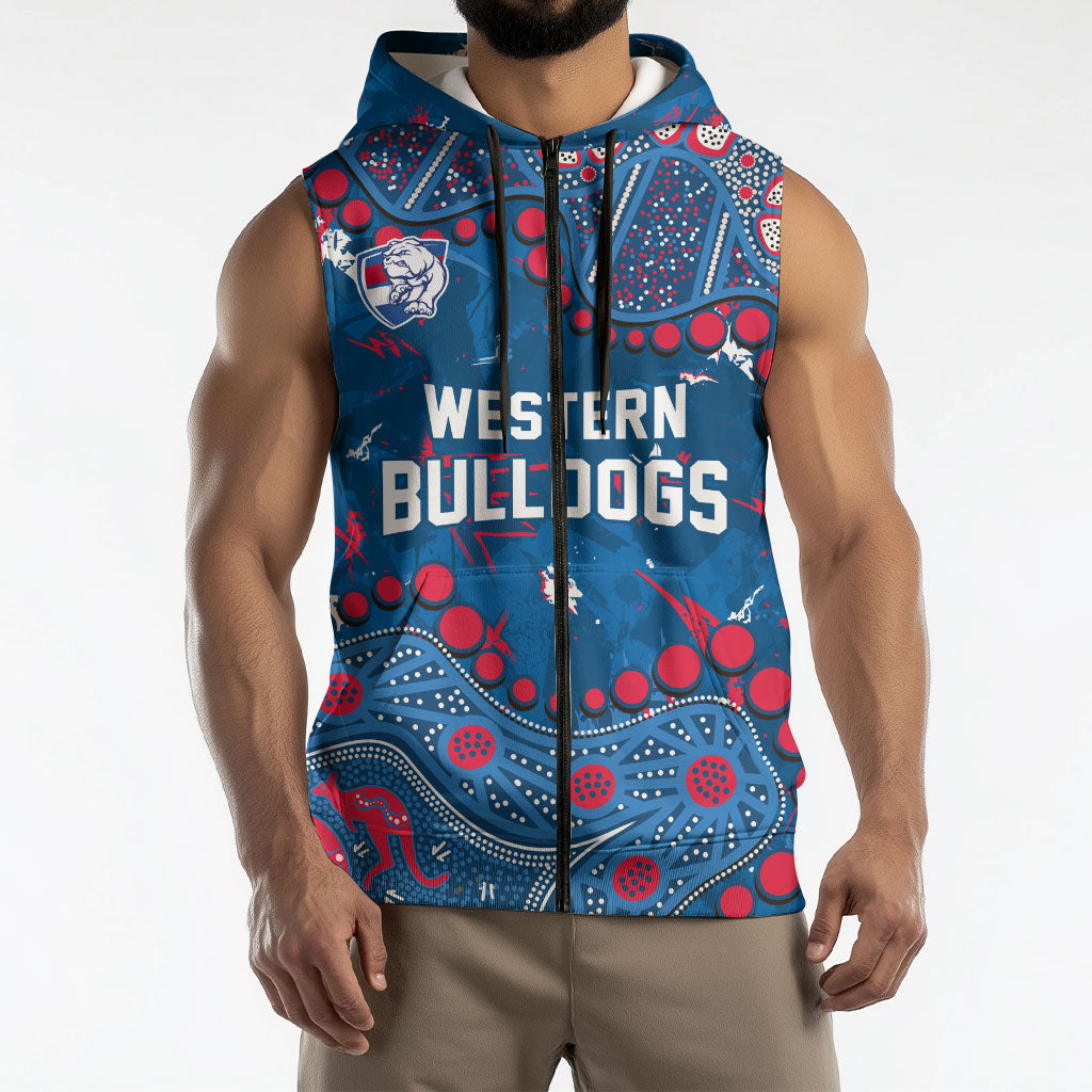 Personalized Western Bulldogs Sleeveless Zip Hoodie Aboriginal Pattern with Graffiti Style