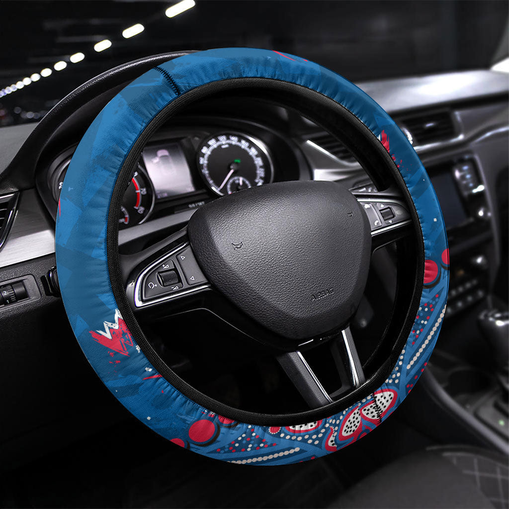 Western Bulldogs Steering Wheel Cover Aboriginal Pattern with Graffiti Style