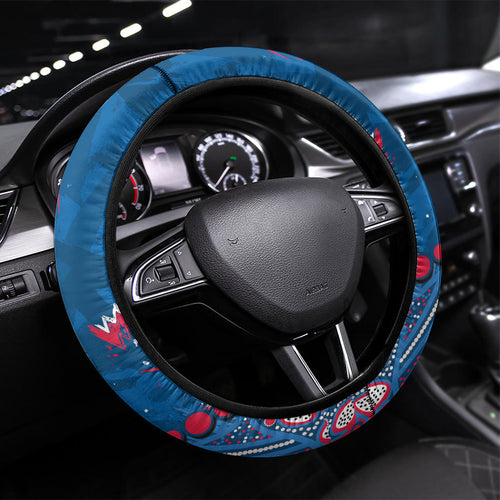 Western Bulldogs Steering Wheel Cover Aboriginal Pattern with Graffiti Style