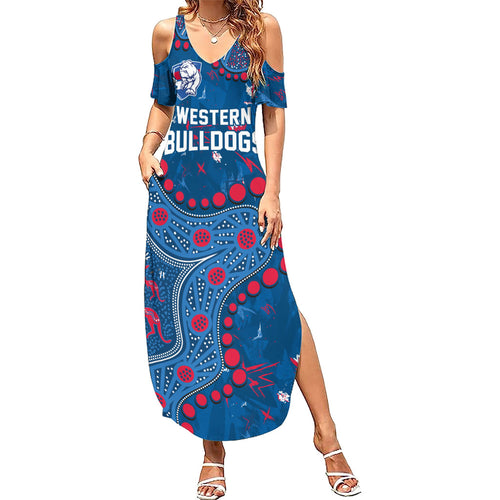 Personalized Western Bulldogs Summer Maxi Dress Aboriginal Pattern with Graffiti Style