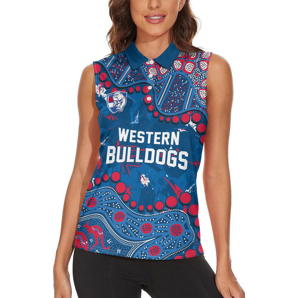 Personalized Western Bulldogs Women Sleeveless Polo Shirt Aboriginal Pattern with Graffiti Style