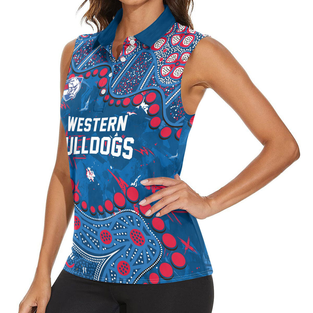 Personalized Western Bulldogs Women Sleeveless Polo Shirt Aboriginal Pattern with Graffiti Style