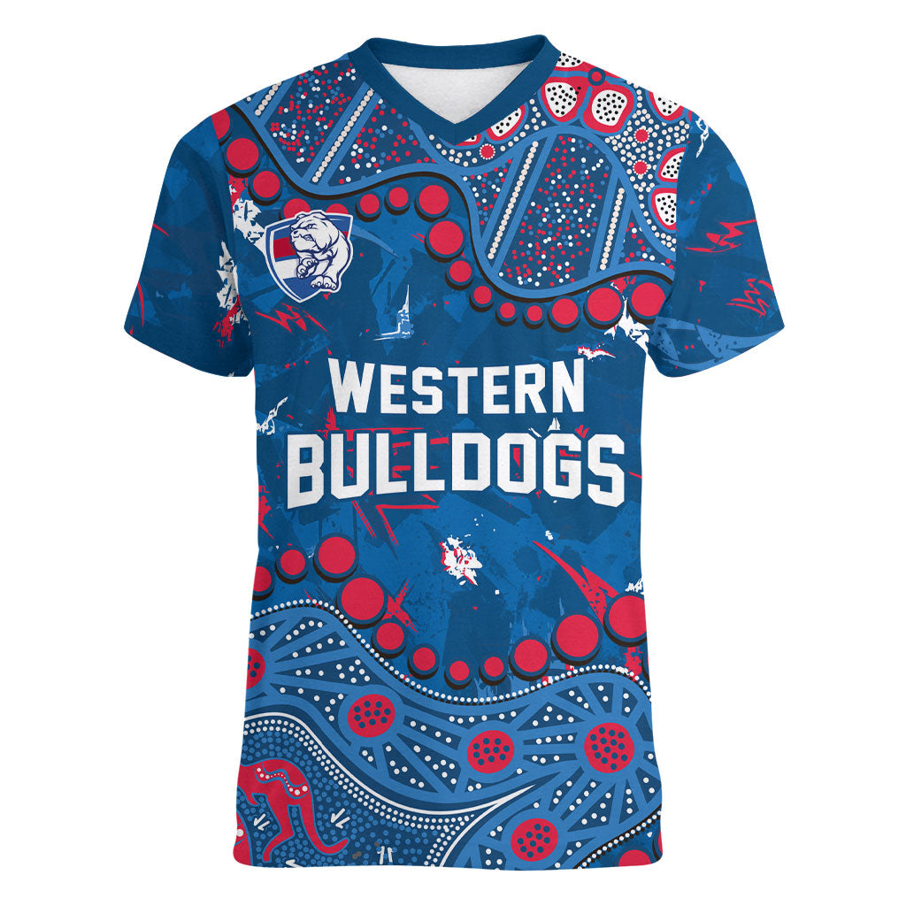 Personalized Western Bulldogs Women V-Neck T-Shirt Aboriginal Pattern with Graffiti Style