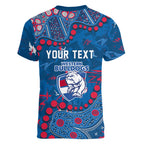Personalized Western Bulldogs Women V-Neck T-Shirt Aboriginal Pattern with Graffiti Style