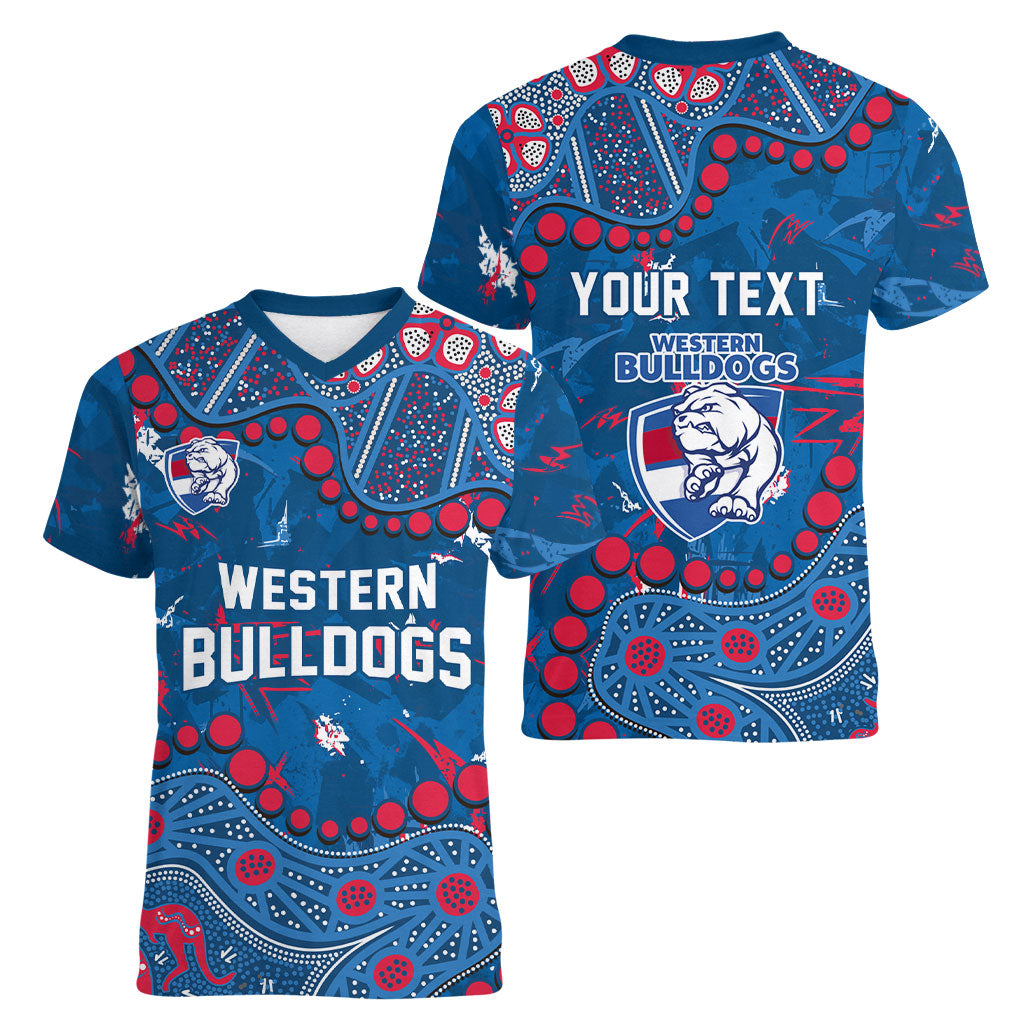 Personalized Western Bulldogs Women V-Neck T-Shirt Aboriginal Pattern with Graffiti Style