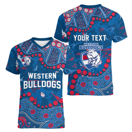 Personalized Western Bulldogs Women V-Neck T-Shirt Aboriginal Pattern with Graffiti Style