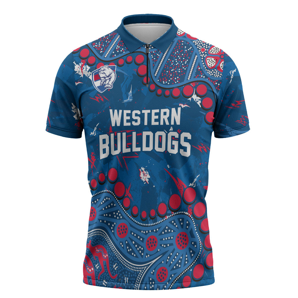 Personalized Western Bulldogs Zipper Polo Shirt Aboriginal Pattern with Graffiti Style