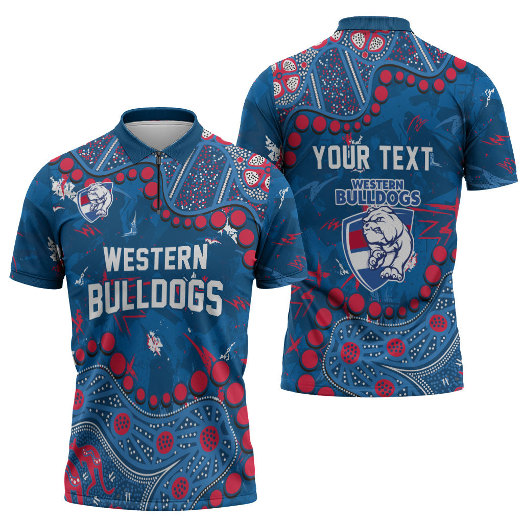 Personalized Western Bulldogs Zipper Polo Shirt Aboriginal Pattern with Graffiti Style