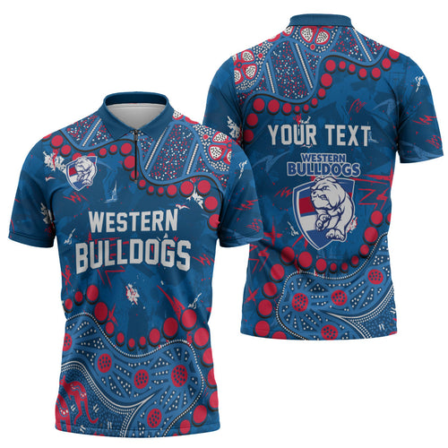 Personalized Western Bulldogs Zipper Polo Shirt Aboriginal Pattern with Graffiti Style