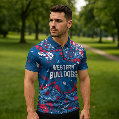 Personalized Western Bulldogs Zipper Polo Shirt Aboriginal Pattern with Graffiti Style