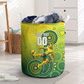 Personalized Australian Soccer Kangaroo Laundry Basket Aboriginal Dot Pattern Green Gold Football Player
