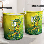 Personalized Australian Soccer Kangaroo Laundry Basket Aboriginal Dot Pattern Green Gold Football Player