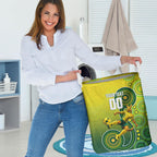 Personalized Australian Soccer Kangaroo Laundry Basket Aboriginal Dot Pattern Green Gold Football Player