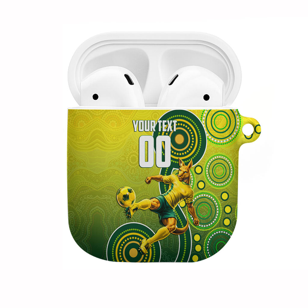 Personalized Australian Soccer Kangaroo AirPods Case Aboriginal Dot Pattern Green Gold Football Player
