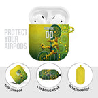 Personalized Australian Soccer Kangaroo AirPods Case Aboriginal Dot Pattern Green Gold Football Player