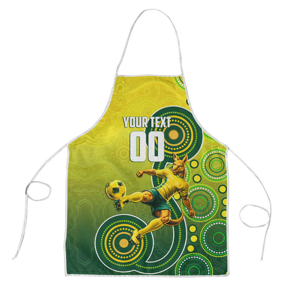 Personalized Australian Soccer Kangaroo Apron Aboriginal Dot Pattern Green Gold Football Player