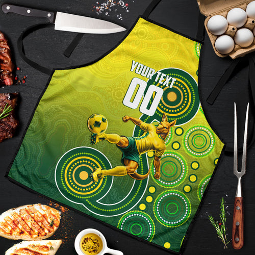 Personalized Australian Soccer Kangaroo Apron Aboriginal Dot Pattern Green Gold Football Player