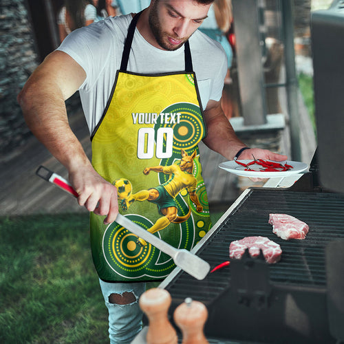 Personalized Australian Soccer Kangaroo Apron Aboriginal Dot Pattern Green Gold Football Player