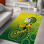 Personalized Australian Soccer Kangaroo Area Rug Aboriginal Dot Pattern Green Gold Football Player