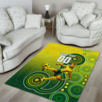 Personalized Australian Soccer Kangaroo Area Rug Aboriginal Dot Pattern Green Gold Football Player