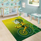 Personalized Australian Soccer Kangaroo Area Rug Aboriginal Dot Pattern Green Gold Football Player