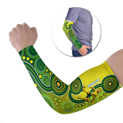 Personalized Australian Soccer Kangaroo Arm Sleeves Aboriginal Dot Pattern Green Gold Football Player