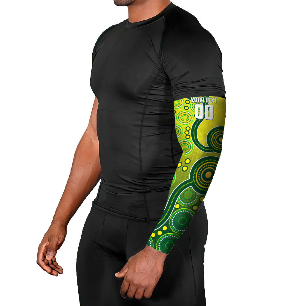 Personalized Australian Soccer Kangaroo Arm Sleeves Aboriginal Dot Pattern Green Gold Football Player