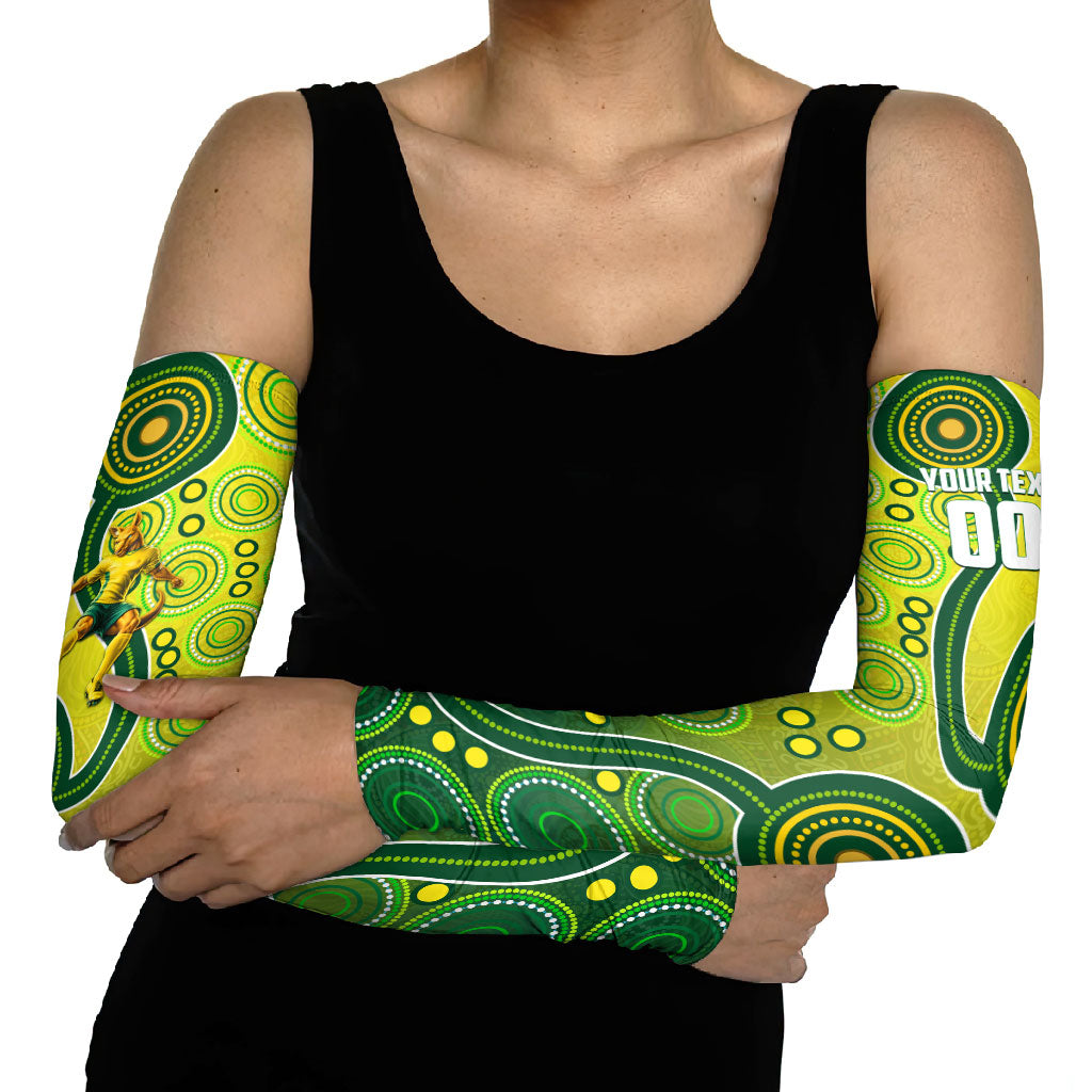 Personalized Australian Soccer Kangaroo Arm Sleeves Aboriginal Dot Pattern Green Gold Football Player