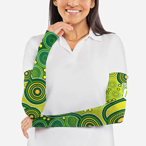 Personalized Australian Soccer Kangaroo Arm Sleeves Aboriginal Dot Pattern Green Gold Football Player