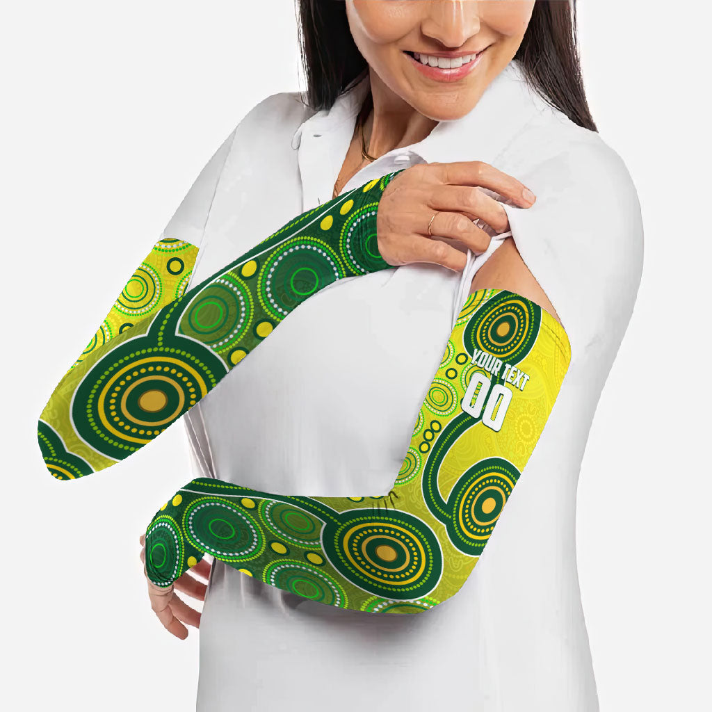Personalized Australian Soccer Kangaroo Arm Sleeves Aboriginal Dot Pattern Green Gold Football Player