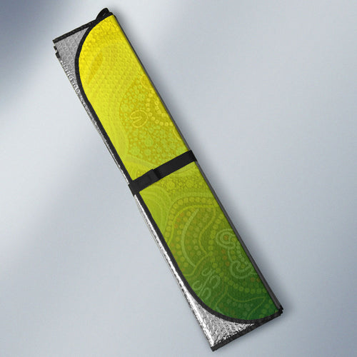Personalized Australian Soccer Kangaroo Auto Sun Shade Aboriginal Dot Pattern Green Gold Football Player