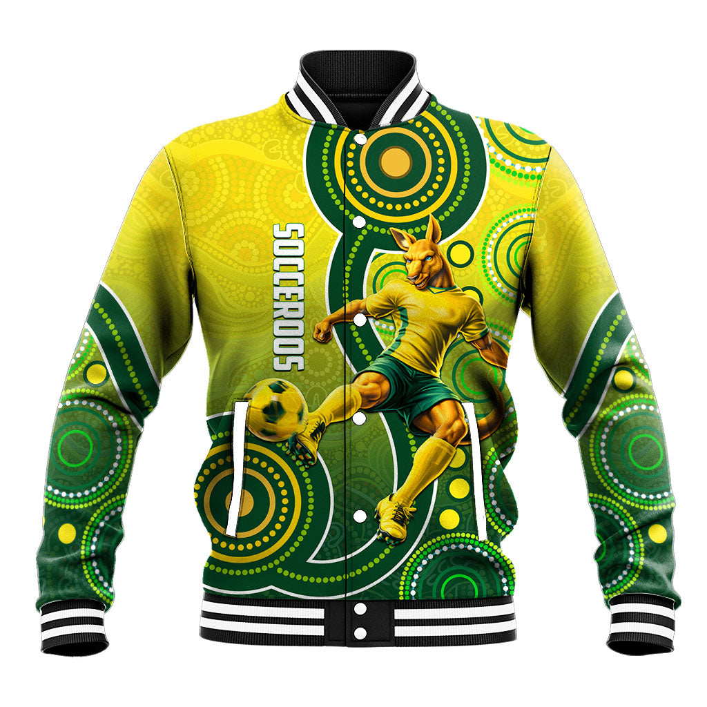 Personalized Australian Soccer Kangaroo Baseball Jacket Aboriginal Dot Pattern Green Gold Football Player