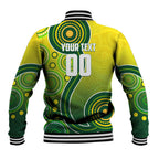 Personalized Australian Soccer Kangaroo Baseball Jacket Aboriginal Dot Pattern Green Gold Football Player