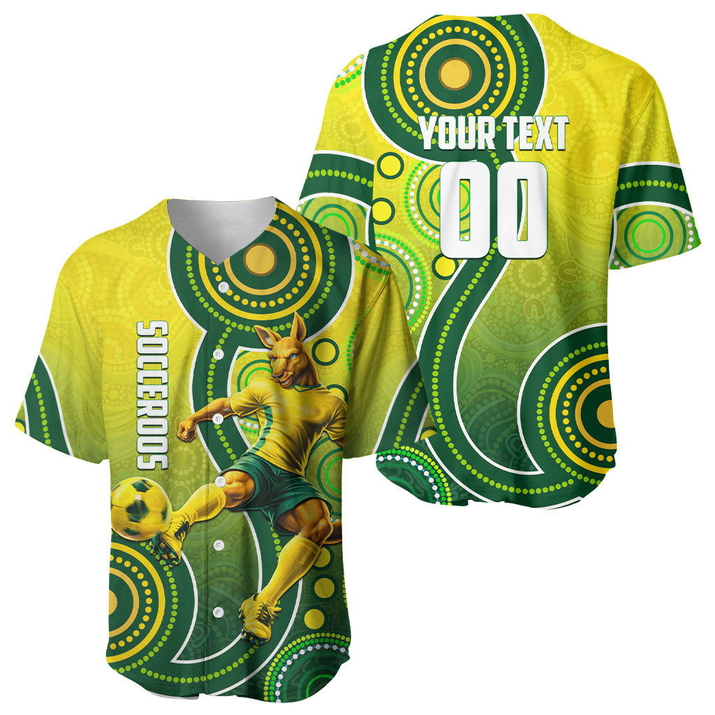 Personalized Australian Soccer Kangaroo Baseball Jersey Aboriginal Dot Pattern Green Gold Football Player