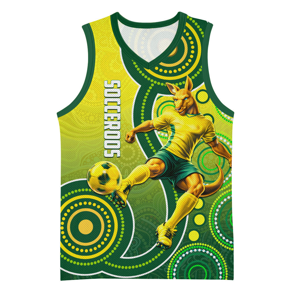 Personalized Australian Soccer Kangaroo Basketball Jersey Aboriginal Dot Pattern Green Gold Football Player