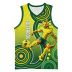 Personalized Australian Soccer Kangaroo Basketball Jersey Aboriginal Dot Pattern Green Gold Football Player