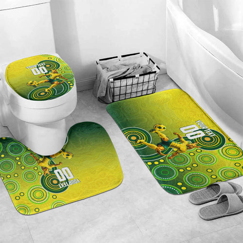 Personalized Australian Soccer Kangaroo Bathroom Set Aboriginal Dot Pattern Green Gold Football Player
