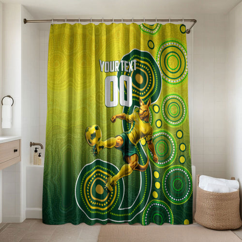 Personalized Australian Soccer Kangaroo Bathroom Set Aboriginal Dot Pattern Green Gold Football Player