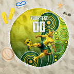 Personalized Australian Soccer Kangaroo Beach Blanket Aboriginal Dot Pattern Green Gold Football Player