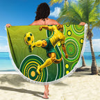 Personalized Australian Soccer Kangaroo Beach Blanket Aboriginal Dot Pattern Green Gold Football Player