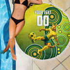 Personalized Australian Soccer Kangaroo Beach Blanket Aboriginal Dot Pattern Green Gold Football Player
