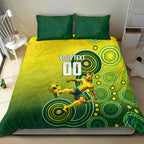 Personalized Australian Soccer Kangaroo Bedding Set Aboriginal Dot Pattern Green Gold Football Player